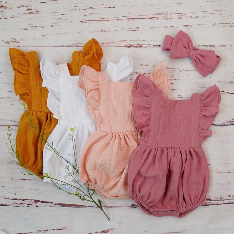 Baby Clothing Organic - رومبير مزدوج الشاش بكشكشة لحديثي الولادة