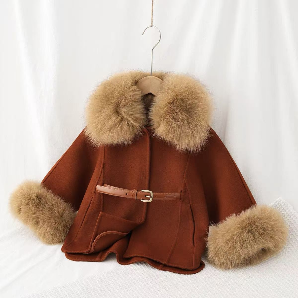Baby Clothing High End - الفتيات معطف الصوف على الوجهين الخريف